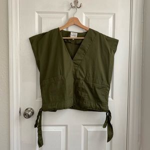 green khaki kowtow v-neck top